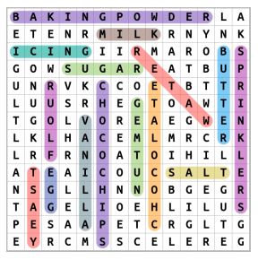 Donut Ingredients Word Search Solution