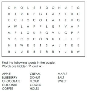 Donut Word Search For Kids 