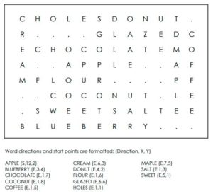Donut Word Search For Kids Solution
