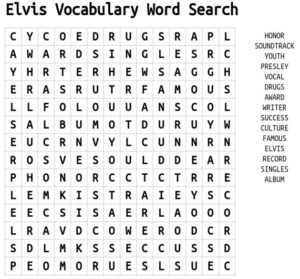 Elvis Presley Vocabulary Word Search For Kids