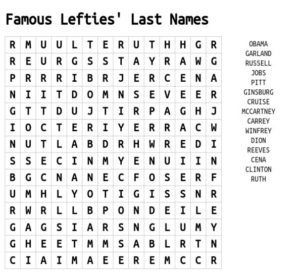 Famous lefties' Last Names Word Search 