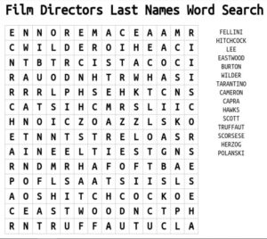 Film Directors Last names Word Search 