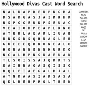 Hollywood Divas Cast Word Search 