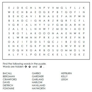 Hollywood Divas Last Names Word Search 