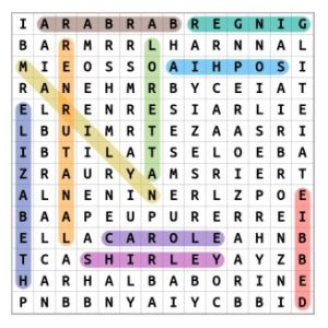 Hollywood Divas Word Search For Kids Solution