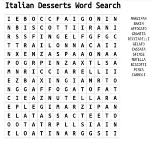 Italian Desserts Word Search 