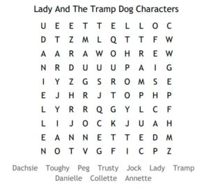 Lady And The Tramp Dog Characters Word Search 