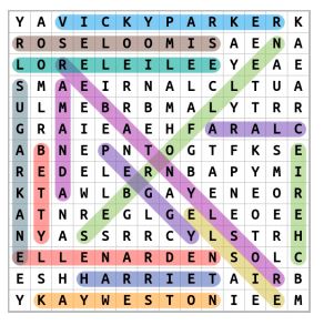 Marilyn Monroe Character names Word Search Solution