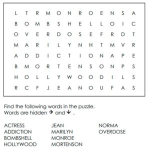 Marilyn Monroe Vocabulary Word Search 