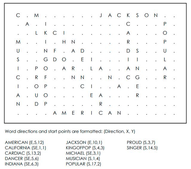 Michael Jackson vocabulary Word Search Solution