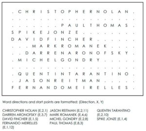 New Age Film Directors Word Search Solution