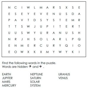 Planet Names Word Search For Kids 