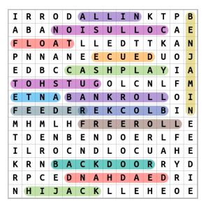 Poker Terms Word Search Solution