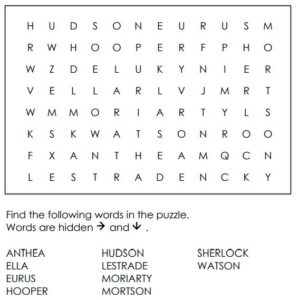 Sherlock Holmes Character Names Word Search For Kids 