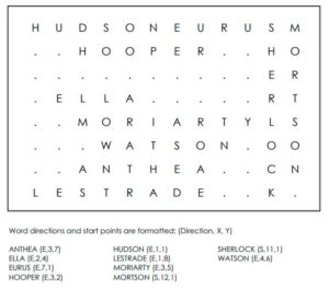 Sherlock Holmes Character names Word Search For Kids Solution