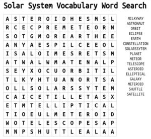 Solar System Vocabulary Word Search 