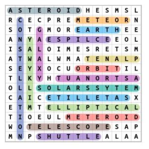 Solar System Vocabulary Word Search Solution