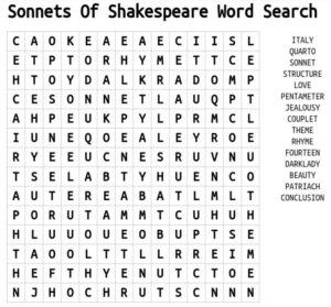 Sonnets of Shakespeare Vocabulary Word Search 