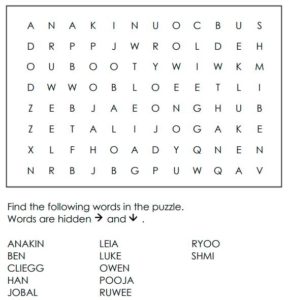 Star Wars Character Names Word Search 