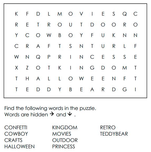 Tea party ideas Word Search For kids 