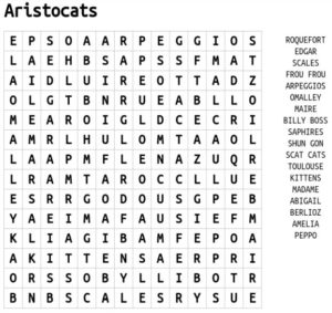 The Aristocats Character Names Word Search 
