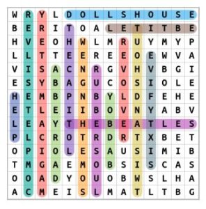 The Beatles Albums Word Search Solution