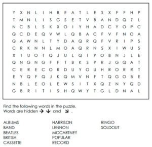 The Beatles Vocabulary Word Search For Kids 