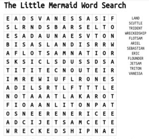 The Little Mermaid Word Search 