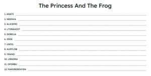 The Princess And The Frog Word Scramble