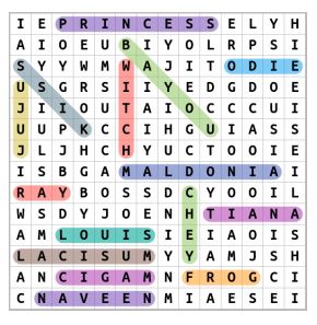 The Princess And The Frog Word Search Solution
