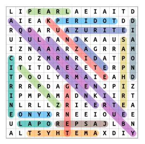 Types Of Gemstones Word Search Puzzle Solution