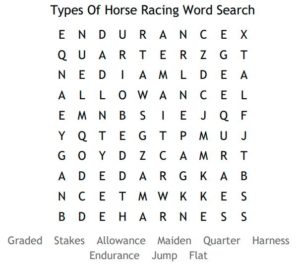 Types Of Horse Racing Word Search