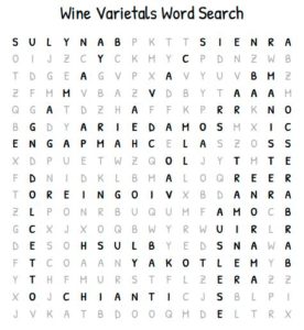 Wine Varietals Word Search Solution