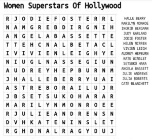 Women Superstars Of Hollywood Word Search 