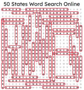 50 States Word Search Online Solution