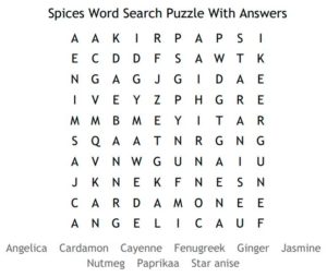Spices Word Search Puzzle With Answers