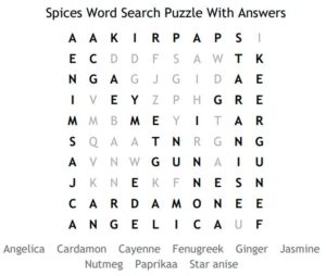 Spices Word Search Puzzle With Answers