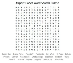 Airport Codes Word Search Puzzle