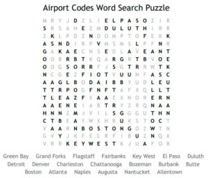 Airport Codes Word Search Puzzle Solution