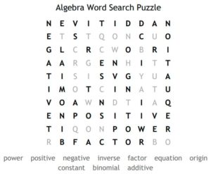Algebra Word Search Puzzle Solution