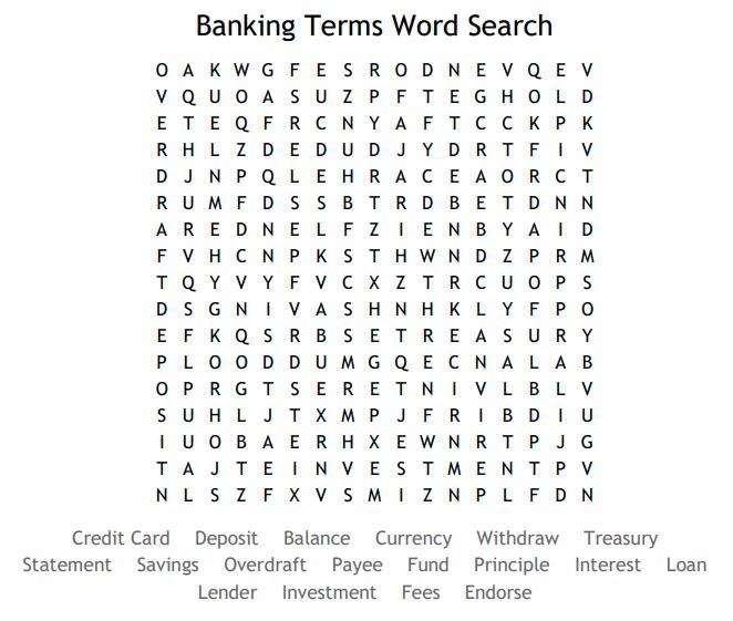 Banking Terms word Search 