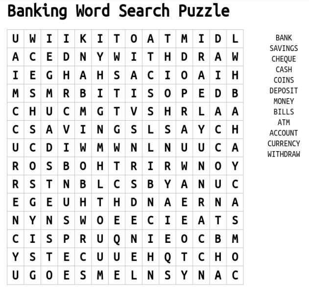 Banking Word Search Puzzle