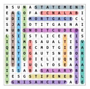 Budgeting Terms Word Search Solution