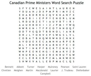 Canadian Prime ministers Word Search Puzzle