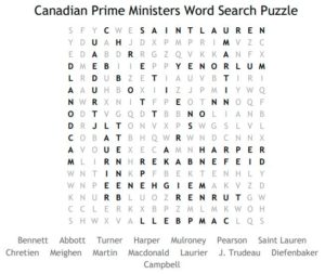 Canadian Prime Ministers Word Search Puzzle Solution