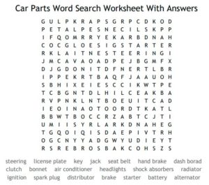 Car Parts Word Search Worksheet