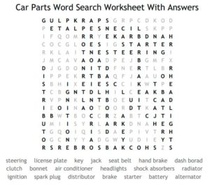 Car Parts Word Search Worksheet Solution