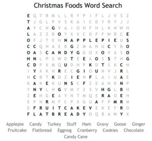 Christmas Foods Word Search Solution