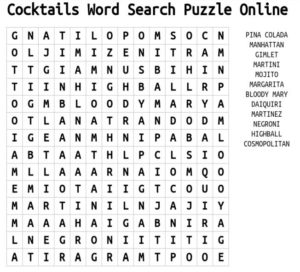 Cocktails Word Search Puzzle Online