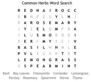 Common Herbs Word Search Solution